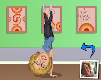 Handstand Gift - Custom Caricature From Photo, hand balance