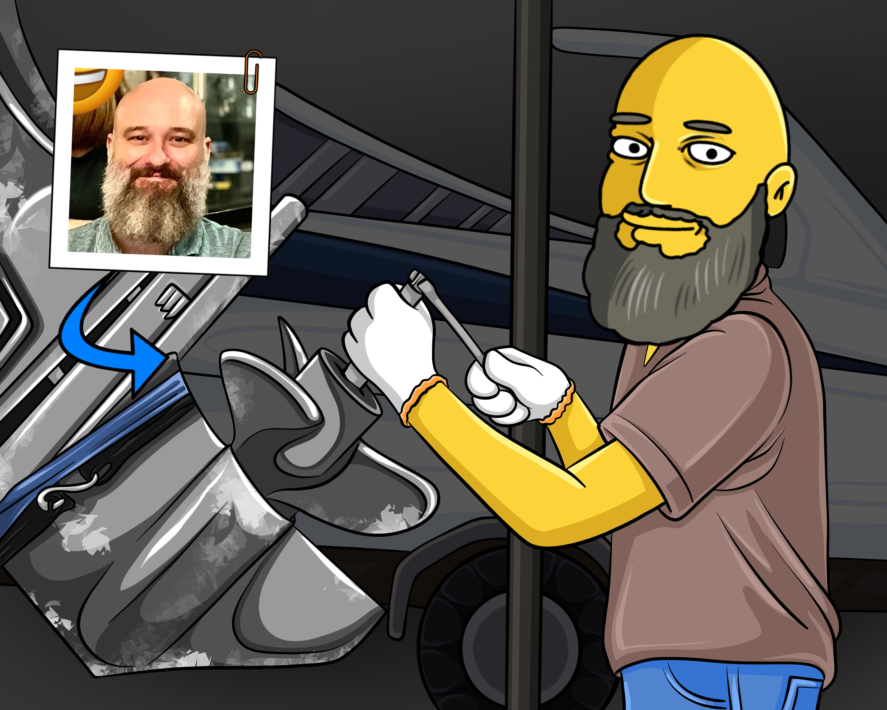 Boat Mechanic Gift - Custom Portrait from Photo as Yellow Character