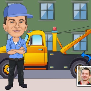 Tow Truck Driver Gift - Custom Caricature Portrait From Your Photo