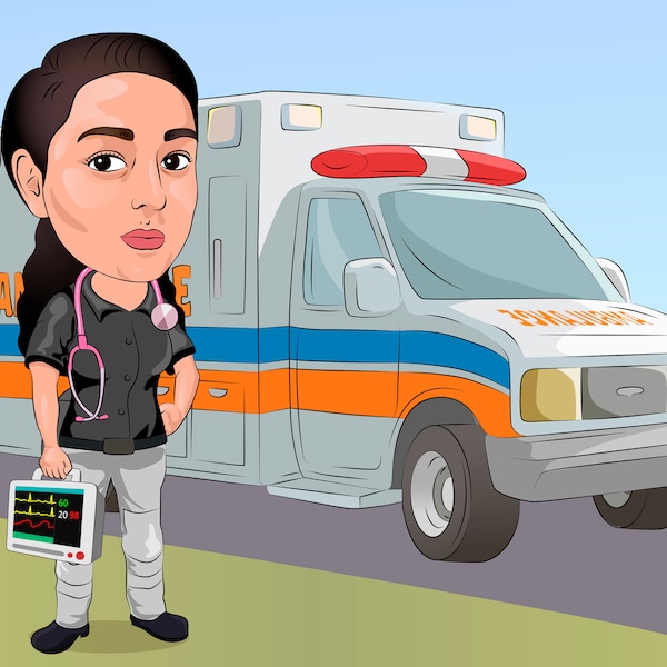 Emergency medical technician Gift - Custom Caricature From Photo, EMT gifts, First Responder gift