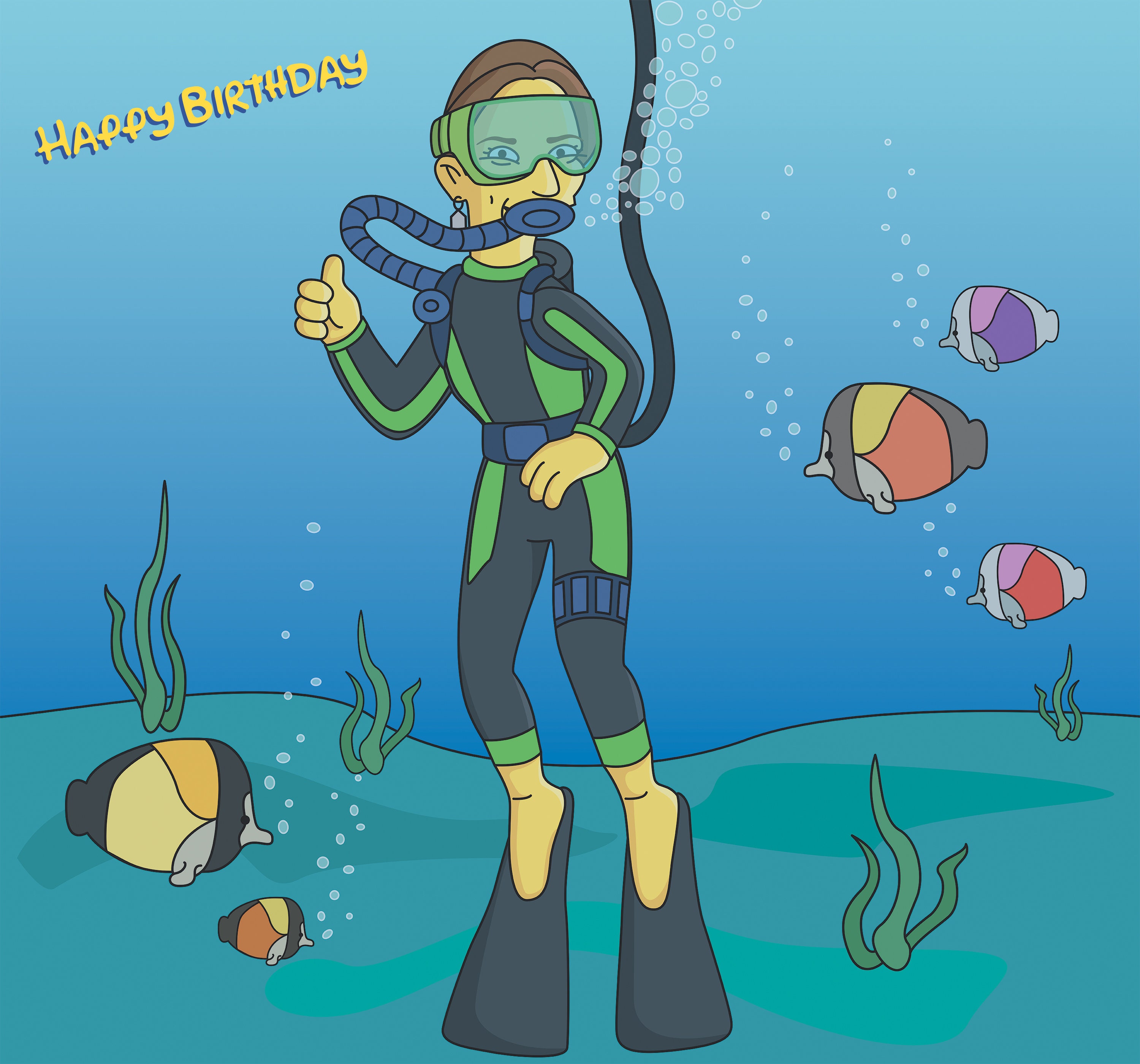 Scuba Diver Gift Custom Cartoon Portrait From Photo / Scuba -