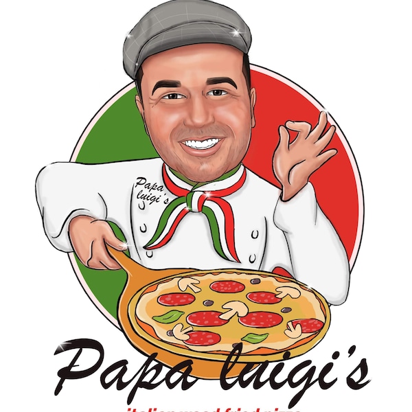 Pizza Logo - custom cartoon logo for your business, pizza chef