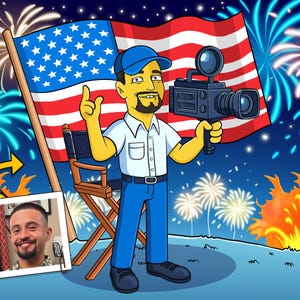 Regalo per il direttore dei fuochi d'artificio - Ritratto personalizzato come personaggio dei cartoni animati gialli