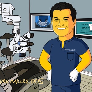 Oral Surgeon Gift - Custom Portrait as Cartoon Character, Maxillofacial Surgery, Maxillofacial Surgeon