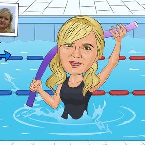 Wasseraerobic Geschenk - Benutzerdefinierte Karikatur Porträt von Ihrem Foto