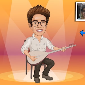 Baglama Player Gift - Custom Cartoon Portrait / Baglama gift / Baglama art / Cura