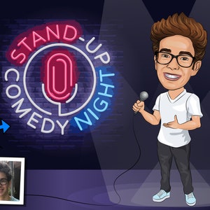 Presente de comediante de stand up - Caricatura personalizada com sua foto, presente de comediante de stand up
