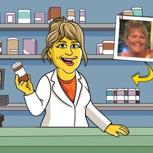 Regalo de farmacéutico - Retrato personalizado de la foto como personaje de dibujos animados / regalos de graduación de estudiantes de farmacia / regalos de farmacéutico / regalo de posgrado de farmacia