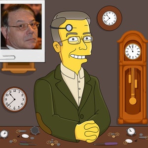 Clock Collector Gift - Custom Portrait from your Photo as Yellow Character, horologist gift