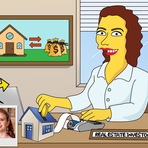 Real Estate Investor Gift - Custom Portrait as Yellow Character, house flipper, landlord, rental property