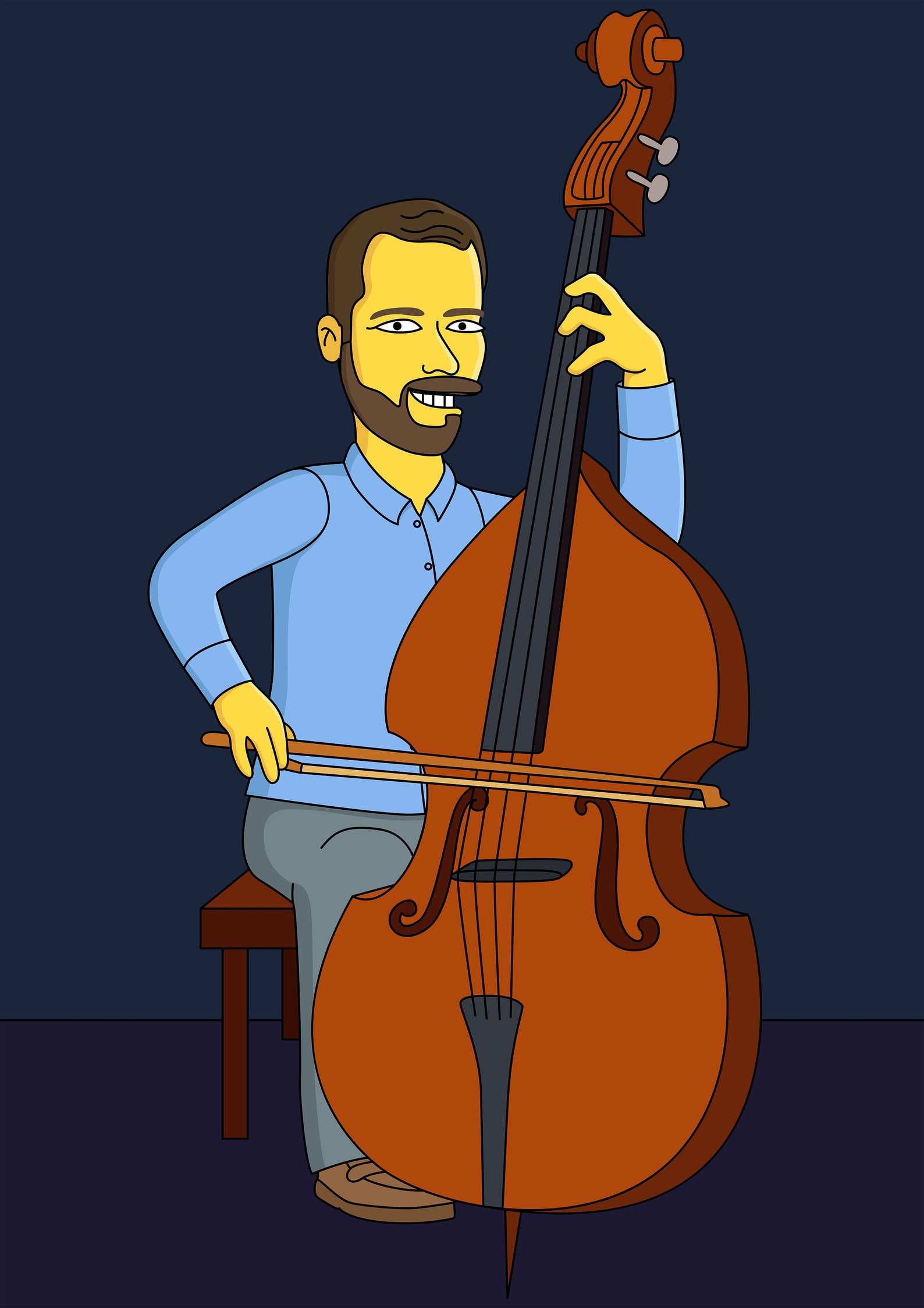 Upright Bass Custom Portrait From Photo as Yellow Cartoon Etsy