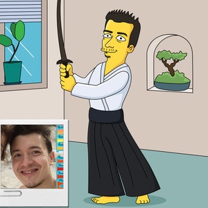 Aikido Gift - Custom Portrait as Cartoon Character / Aikido teacher gift / Aikidoka gift