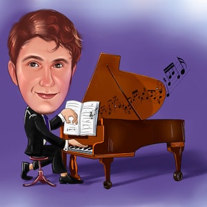Pianist Gift Caricature Portrait from Photo / piano teacher gift / piano player gift image 9
