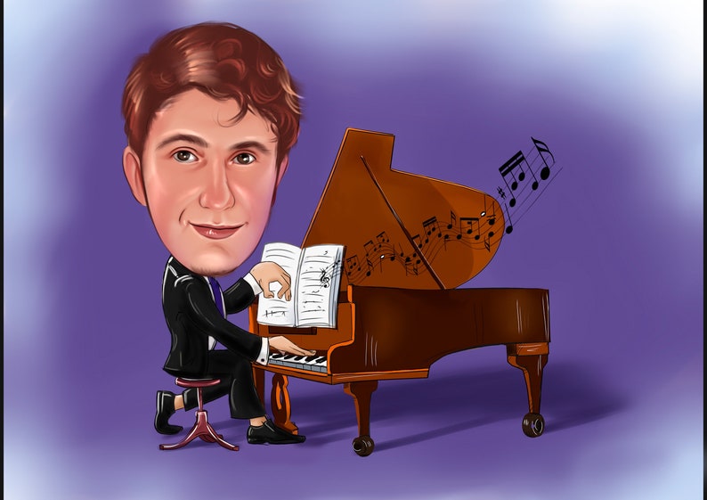 Pianist Gift Caricature Portrait from Photo / piano teacher gift / piano player gift image 9