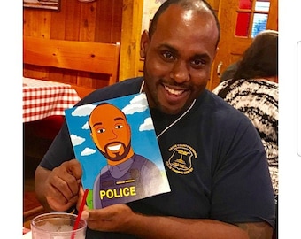 Police Officer Gifts  - Custom Portrait from Photo as Yellow Cartoon Character / police graduation / police gifts for him / sheriff cartoon
