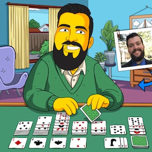 Solitaire Player Geschenk - Kundenspezifisches Portrait vom Foto als Gelber Charakter, Solitaire Spieler