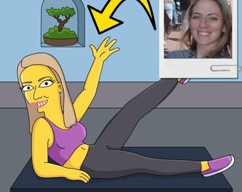 Regalo de instructor de Pilates: retrato personalizado de la foto como personaje amarillo / regalo de profesor de Pilates
