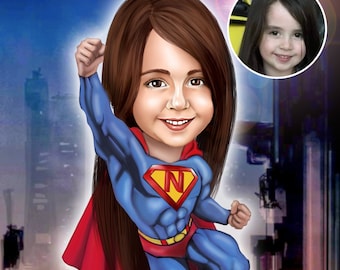 Supergirl Gift - Portrait from your photo / supergirl art / supergirl portrait / supergirl birthday / supergirl caricature /custom supergirl