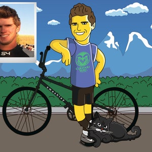 Cyclist Gift Portrait from Photo as Cartoon Character / gift for cyclist cartoon / gifts for cyclists / cyclist drawing  / cycling gifts