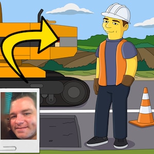 Road Worker Gift - Custom Portrait from Photo as Yellow Character / construction worker gift