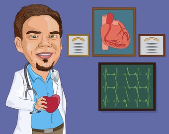 Benutzerdefiniertes Kardiologen-Karikatur-Porträt: Einzigartiges Herzchirurg- oder Doktorgeschenk