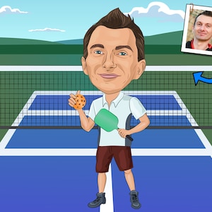 Cadeau joueur de pickleball - Caricature personnalisée à partir de votre photo / joueur de pickleball