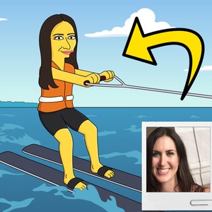 Water Skier Gift - Custom Portrait from Photo as Yellow Character
