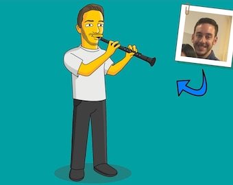 Regalo per suonatore di clarinetto - Ritratto come personaggio dei cartoni animati / Regalo per clarinettista