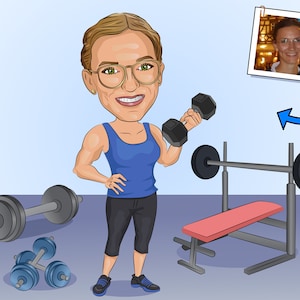 Personal Trainer Gift - Custom Caricature Portrait From Your Photo / gym teacher gift / fitness instructor gift
