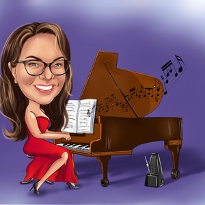 Pianist Gift Caricature Portrait from Photo / piano teacher gift / piano player gift image 4