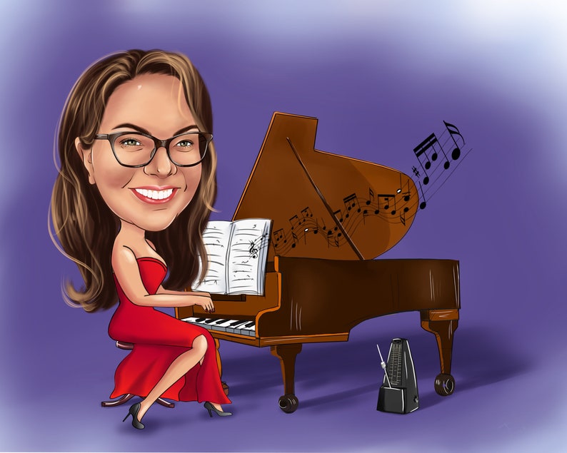 Pianist Gift Caricature Portrait from Photo / piano teacher gift / piano player gift image 4