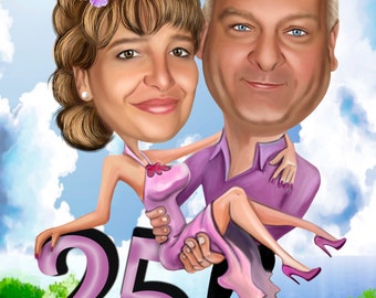 Personalisiertes Cartoon-Portrait zum 25-jährigen Jubiläum - Geschenk zur Silberhochzeit (Digitale Datei)