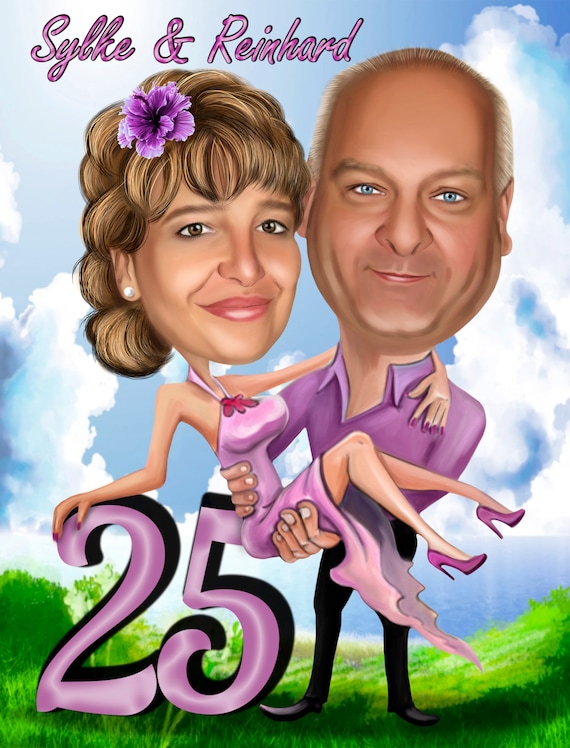 Personalized Silver Wedding Anniversary Gift Couples Cartoon Etsy