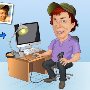 Presente para jogador - Retrato de caricatura personalizado a partir da sua foto / desenho animado para jogos