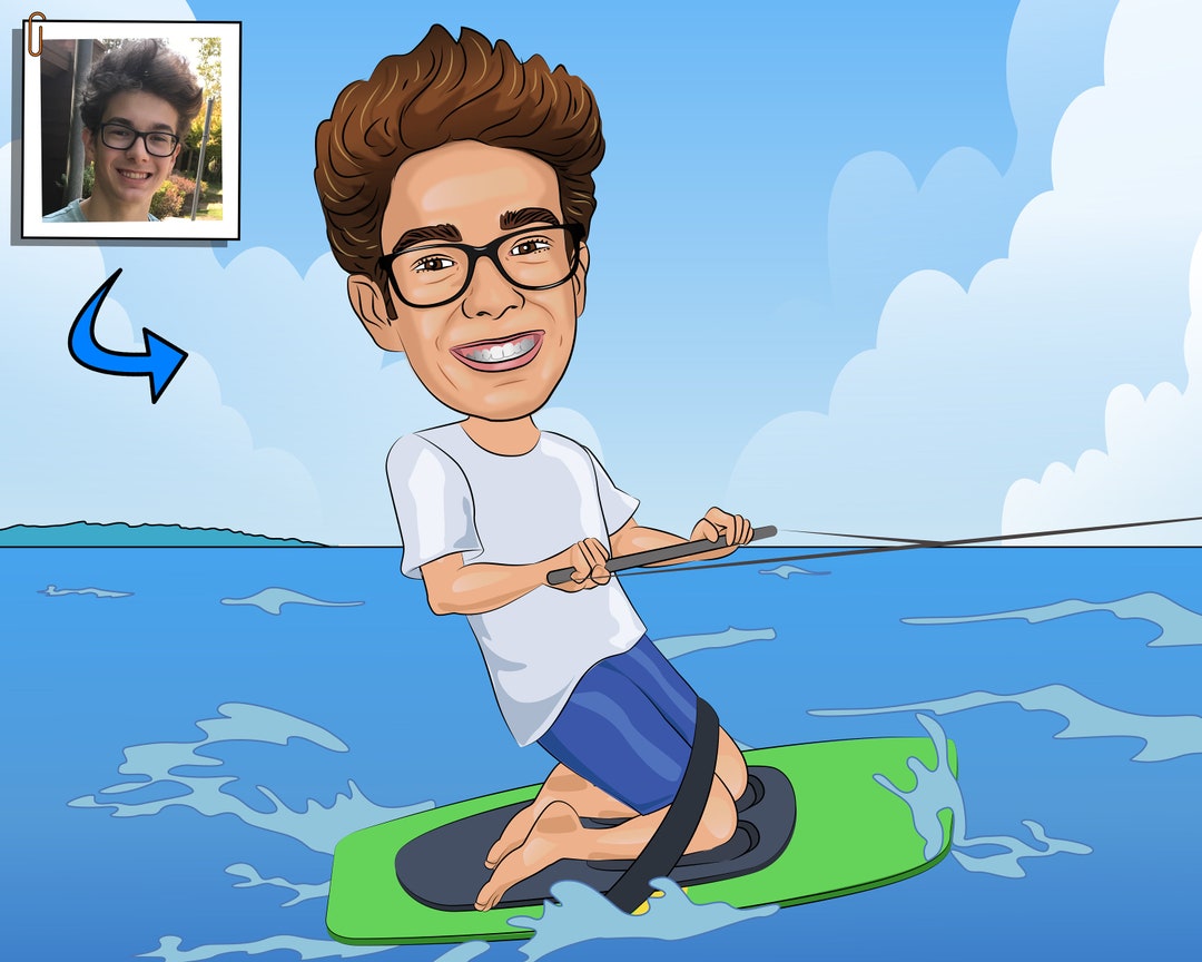 Kneeboard Gift Custom Caricature From Photo Kneeboarding Etsy