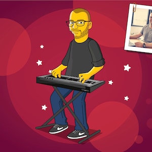 Keyboard Player Gift - Portrait as Cartoon Character / Keyboardist gift / Synthesizer art / Synth art