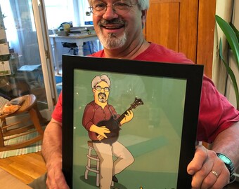 Mandolin Player Gift - Portrait as Cartoon Character