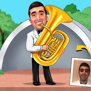 Tuba Player Gift - Custom Caricature Portrait, Tubist gift