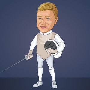 Fencing Gift - Custom Caricature Portrait From Your Photo / Fencer gift