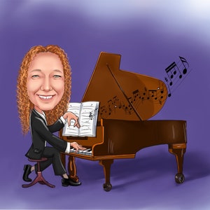 Pianist Gift Caricature Portrait from Photo / piano teacher gift / piano player gift image 8