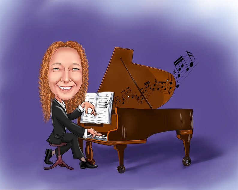 Pianist Gift Caricature Portrait from Photo / piano teacher gift / piano player gift image 8