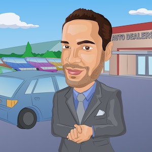 Car Dealer Gift - Custom Caricature Portrait From Your Photo / car salesman gift / car guy gift