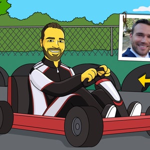 Go Kart Lover Gift - Custom Portrait from Photo as Yellow Character / go kart gift / go kart racing gift / karting