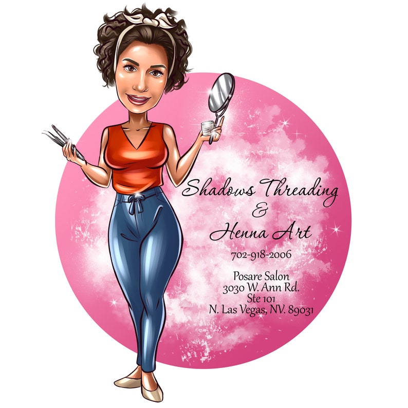 Makeup Artist Logo Design - custom cartoon portrait for your business logo / make up artist logo / makeup logo / makeup artist branding Full Body+Background
