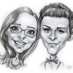 Couple Pencil Caricature Portrait from your Photo / custom caricature / couple caricature / couples gift portrait / couple pencil sketch image 1