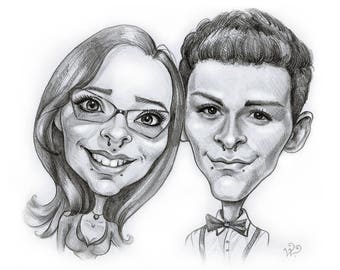Portrait de caricature au crayon de couple à partir de votre photo / caricature personnalisée / caricature de couple / portrait cadeau de couple / croquis au crayon de couple