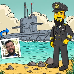 U-Bootfahrer Geschenk - Kundenspezifisches Porträt vom Foto als gelber Charakter, U-Bootgeschenk der US Navy