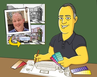 Custom Interior Designer Portrait - Yellow Cartoon Character as Home Decorator
