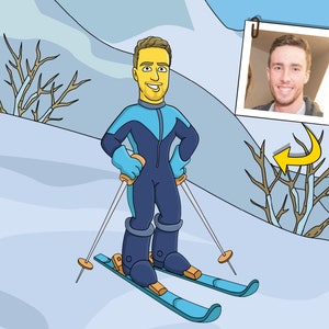Skier Gift  - Custom Cartoon Portrait from Photo / gifts for skiers / skier gift idea / skiing gifts / gift for downhill skier