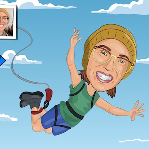 Bungee Jumping Gift - Custom Caricature From Photo, Bungee Jumper gift, Base Jump